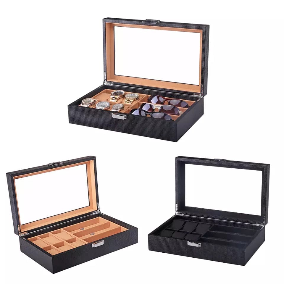 6/3 Grids PU Leather Watch Box, Sunglasses Organizer, Jewelry Collection Storage Display Container, Glasses Display Case Organizer 6/3 Grids PU Leather Watch Box, Sunglasses Organizer, Jewelry Collection Storage Display Container, Glasses Display Case Organizer
